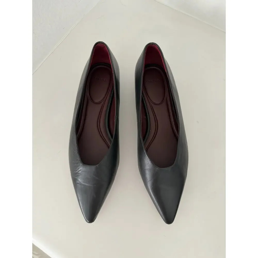 Vince Isabel Black Calfskin Leather Pointed Toe Flats Size 7.5M